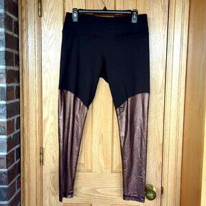 90 Degree by Reflex black + rose gold/bronze mesh 7/8 gym leggings L high rise